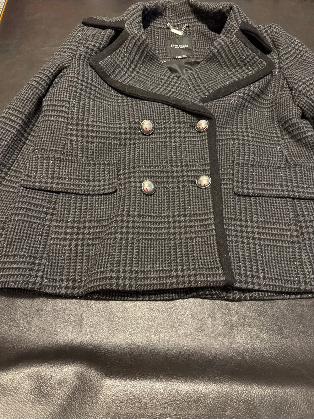 kate spade Gray & Black Plaid Double-Breasted Peacoat